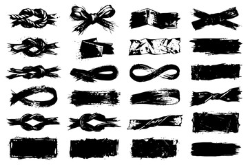 Obraz premium Grunge-style knot and brushstroke collection in black and white.