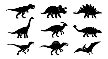 Dinosaur Silhouettes Collection, Prehistoric Creatures Vector Pack, Jurassic Era Icons for Kids and Education © Naimul