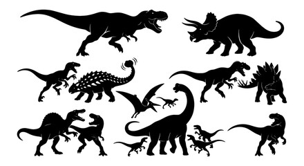 Dinosaur Silhouettes Vector Pack: Prehistoric Creatures Collection, Jurassic Era Icons, Ancient Reptile Graphics for Kids and Education © Rakib