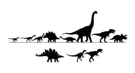 Dinosaur Silhouettes Collection, Prehistoric Reptile Icons, Ancient Creature Vector Graphics, Jurassic Era Wildlife Set © Rakib
