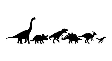 Silhouettes of Diverse Dinosaurs, Prehistoric Reptiles Collection, Vector Icons for Paleontology and Jurassic Themes © Rakib