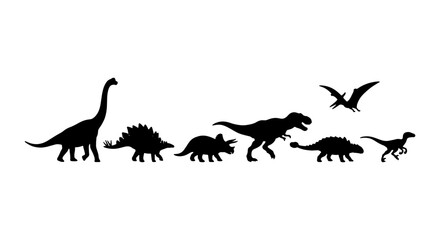 Dinosaur Silhouettes Collection, Prehistoric Reptile Icons, Jurassic Era Vector Graphics, Ancient Creature Set © Rakib