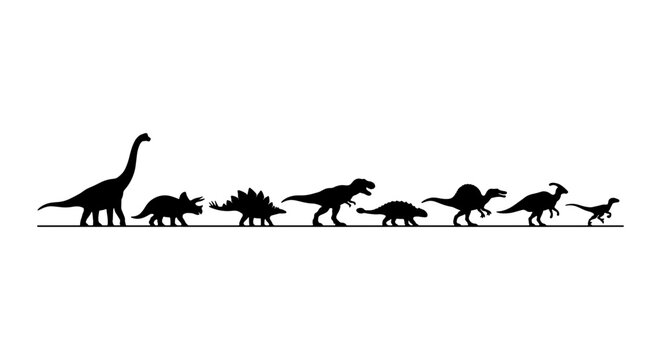 Silhouette Dinosaur Collection Vector Art, Prehistoric Reptile Icons, Mesozoic Era Creatures, Ancient Animal Silhouettes for Educational and Thematic Designs