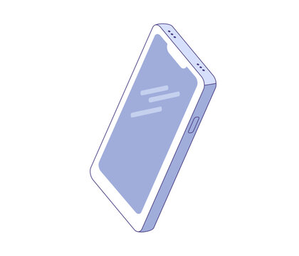 Isometric icon of abstract mobile phone. Line vector illustration. Mockup for UI UX presentations, tech branding, device concepts.