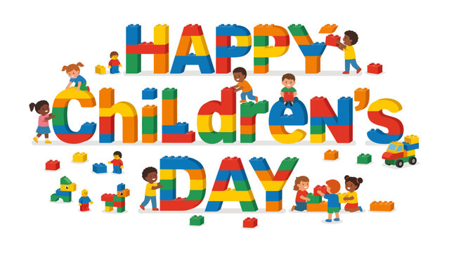 Celebrating Children's Day: A vibrant illustration showcasing the joy of childhood, featuring a colorful scene with children playing with building blocks.