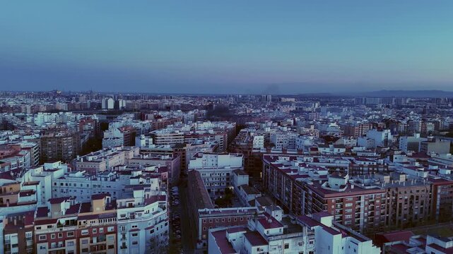 Aerial Drone View of Las Fallas Fire Festival Valencia Spain Night
