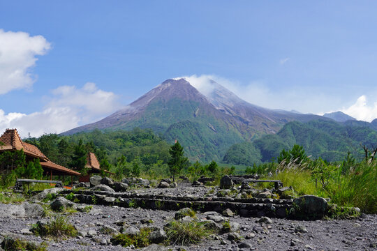 Mount Merapi volcano peak with landscape