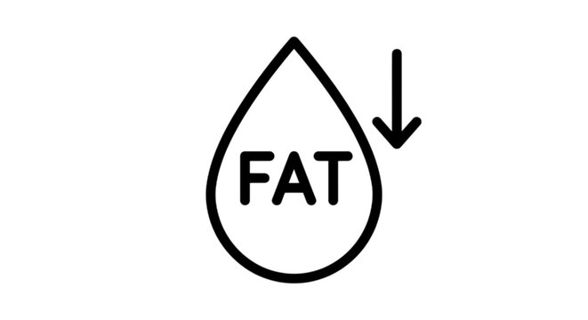 High quality minimalist black and white vector image representing fat loss and weight reduction with a downward arrow icon for fitness apps.