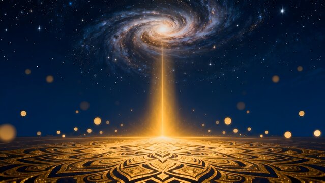 Galaxy and golden mandala pattern