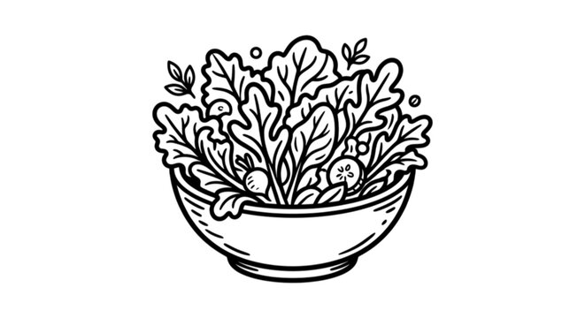 A detailed vector image depicting a fresh bowl of salad or popcorn showcasing healthy eating habits, snack time, organic food choices, and culinary preparation.