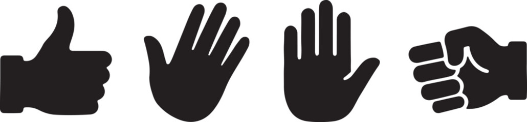 Obraz premium Four different hand gestures icon set isolated on transparent background