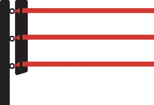 Flat vector illustration of boxing ring ropes attached to a corner post. Minimalist design featuring a black turnbuckle pad and vibrant red ropes, ideal for martial arts, boxing, and wrestling graphic