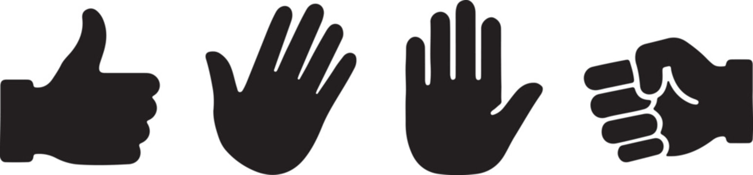 Four different hand gestures icon set isolated on transparent background