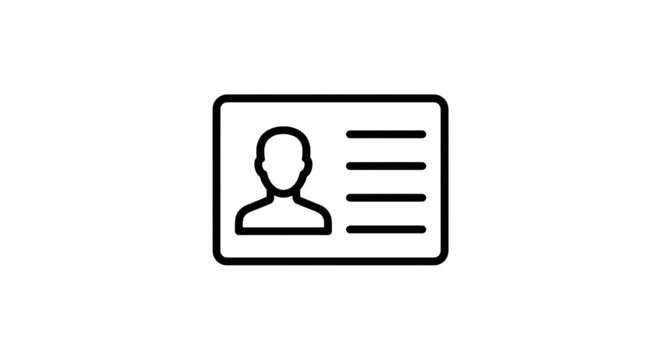 Minimalist vector image of an identification card with a person photo and text lines representing personal ID, membership, or access pass.