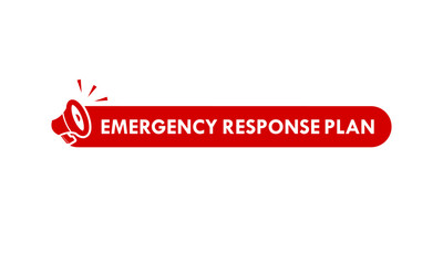 Fototapeta premium Professional red solid logo design for emergency response plan, featuring a megaphone and banner for urgent safety announcements and corporate crisis strategy.
