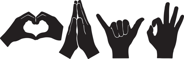 Four different hand gestures symbolizing love peace victory and okay sign © Md Shariful islam