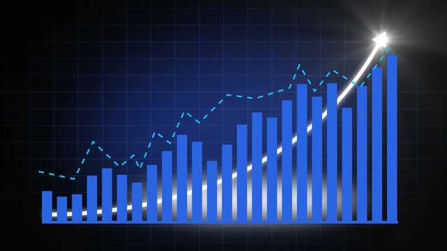 4k Business graph growth concept in allusive graph chart showing marketing sales profit increasing to future target. Finance & money, Excellent financial status of corporate business going up.