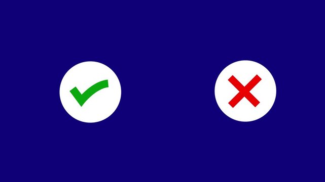 Video footage of yes or no, true or false with alpha channel. check mark and cross mark signs icon animation, pop-up green check mark and red cross X symbol. 4k videos