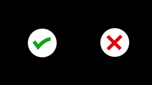 Video footage of yes or no, true or false with alpha channel. check mark and cross mark signs icon animation, pop-up green check mark and red cross X symbol. 4k videos