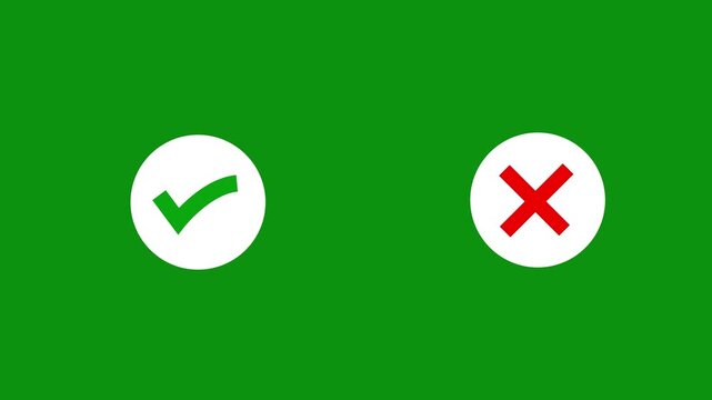 Video footage of yes or no, true or false with alpha channel. check mark and cross mark signs icon animation, pop-up green check mark and red cross X symbol. 4k videos