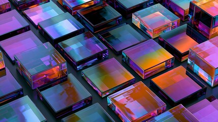 A vibrant and colorful array of shiny metallic cubes in a modern geometric pattern