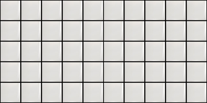 White ceramic tile wall texture with black grout realistic 3d pattern