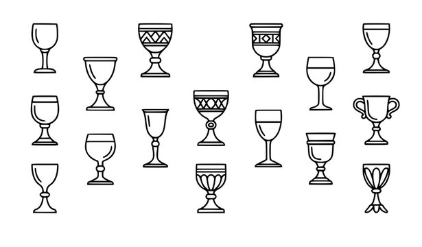 Chalice icon set vector outline goblet symbols isolated on white