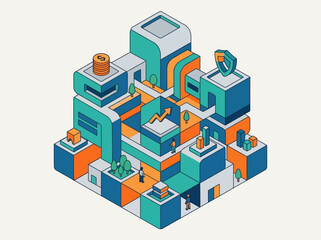 Fototapeta premium Isometric illustration of a modern office building.