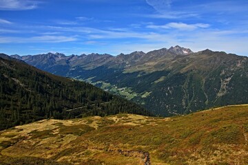 Austrian Alps - view from the path to the Ascher Hutte of the Paznaun valley and the Alps © bikemp