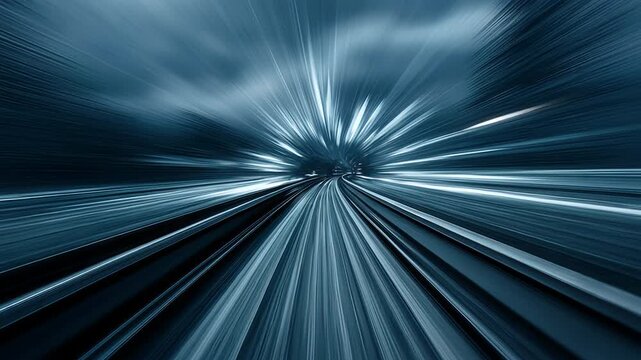 High speed motion blur abstract background, dynamic streaking light trails, dark dramatic atmosphere, wide format digital backdrop