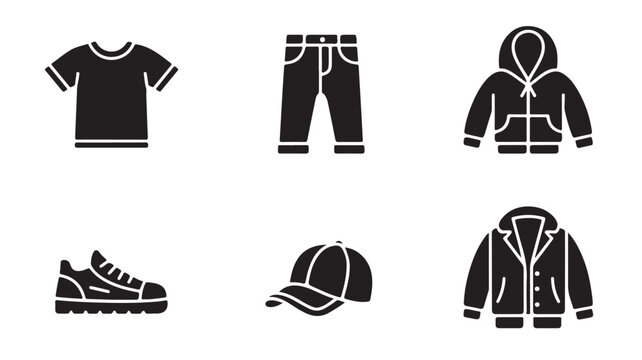 Collection Of Black Clothing And Accessories Icons For Fashion Concepts
