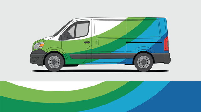 Green and blue delivery van vehicle.