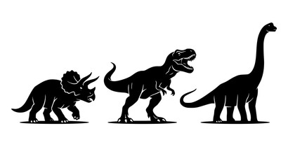 Black Dinosaur Silhouette Vector Set with Prehistoric Extinct Species Icons © Joy
