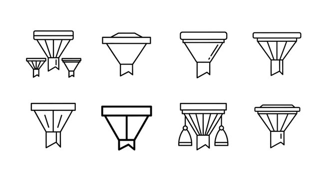 Set of eight minimalist funnel icons for data filtering and sorting