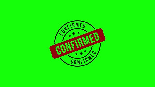 Collection of confirmed rubber stamp animations with various styles isolated on green background