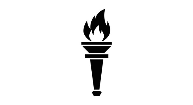 Minimalist black silhouette icon of a burning olympic torch.