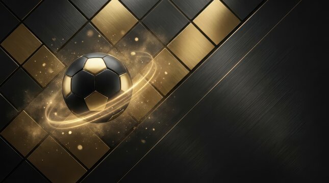 FIFA world cup 2026 soccer ball glowing with golden energy against a luxurious black and gold mosaic background