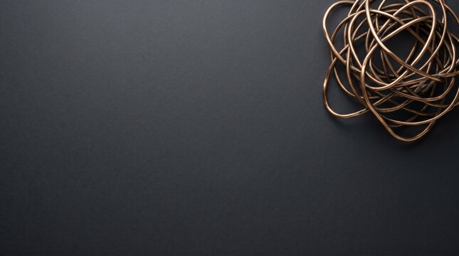 Asymmetrical bronze wire cluster on dark background corner.