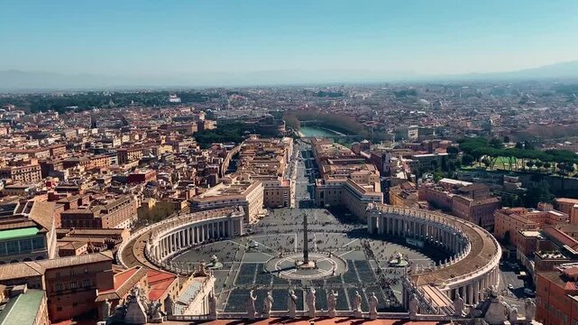 Aerial view of tourists walking through st peter's square vatican city Rome Italy.