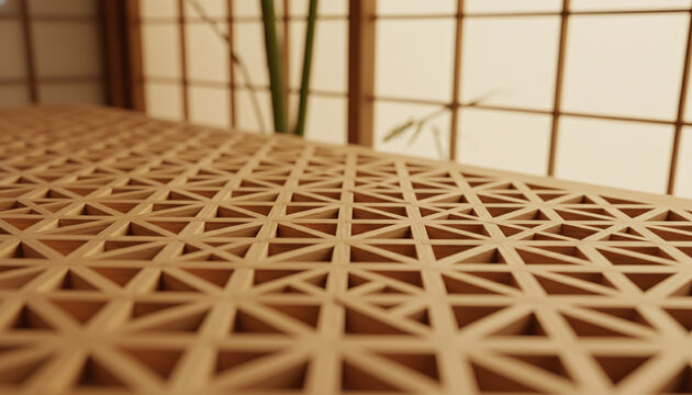 Traditional Japanese Kumiko woodworking texture with Asanoha lattice pattern