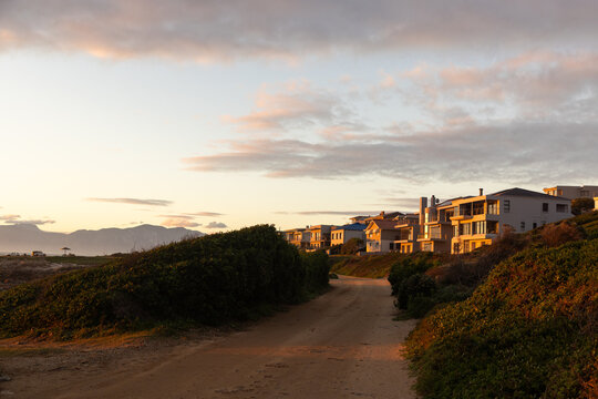 sunset light over DeKelders coastline, Gansbaai, South Africa