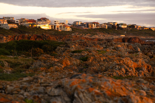 sunset light over DeKelders coastline, Gansbaai, South Africa