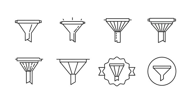 Set of filter funnel line icons for website data sorting and UI design