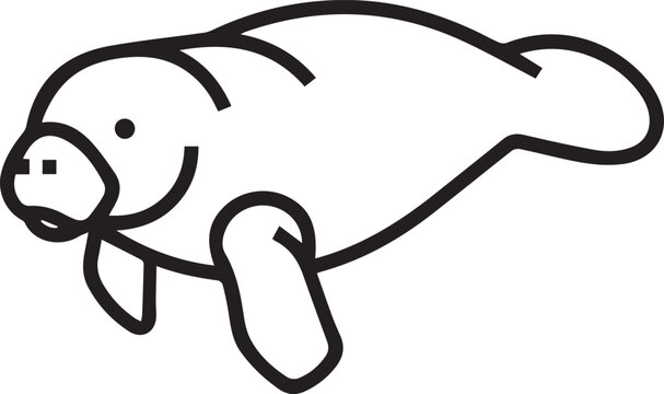 Minimalist Isometric Manatee Full-Body Vector Icon Perfect for Marine Conservation Campaigns, Wildlife Education Materials, Aquatic-Themed Branding, Eco-Friendly Product Packaging, Ocean