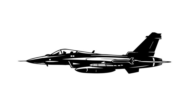 Military fighter jet vector silhouette, Modern supersonic aircraft combat icon, Dassault Rafale airplane graphic design, Tactical air force jet illustration