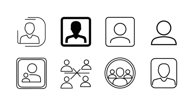 Set of black and white user profile and group communication icons