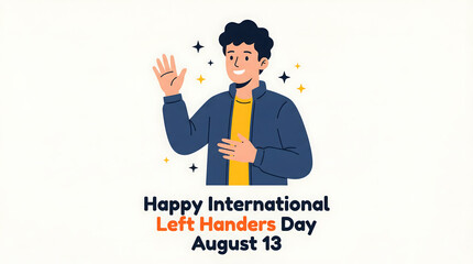 Left handed man waving on International Left Handers Day