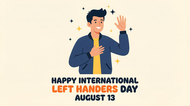International Left Handers Day, man waving and smiling