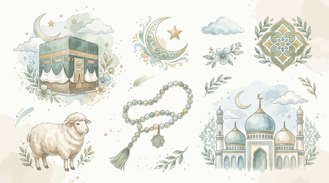 Eid al Adha Islamic Symbols Sheep.
