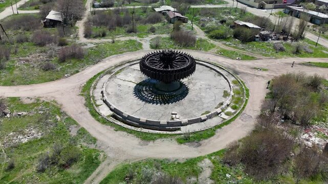 A disused Soviet-era fountain in a residential area on the outskirts of Gyumri, Armenia.